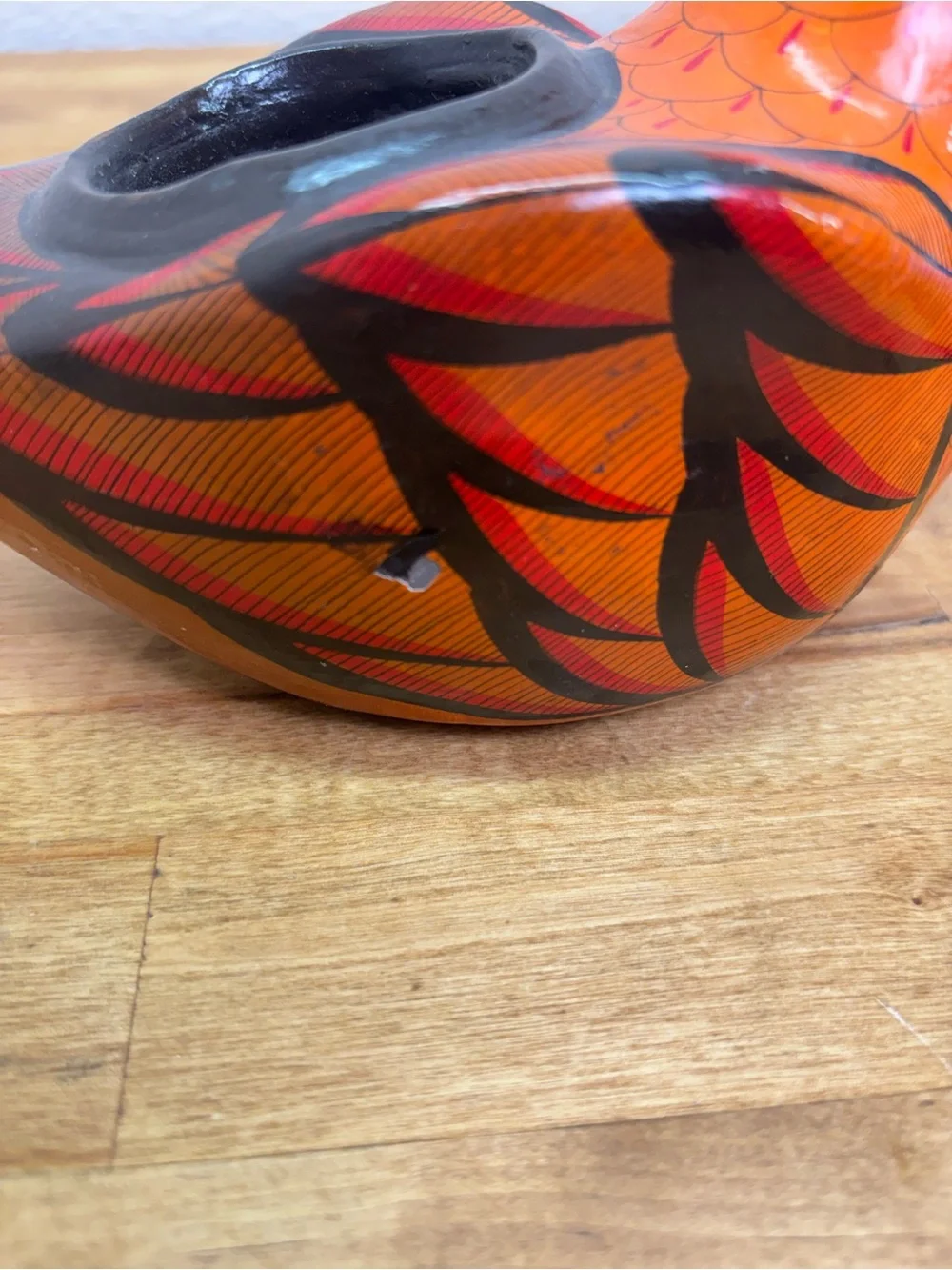 Signed M Palacios Mexico Tonala Pottery Bird Bud Vase Hand Painted Folk Art